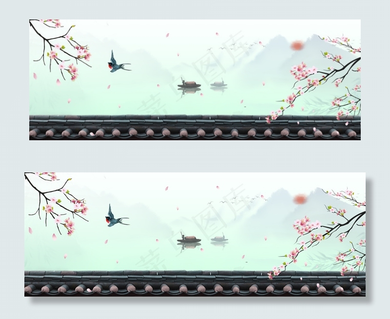 桃花朵朵开燕子来(1920*700px 	       )psd模版下载