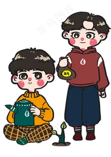 植树节小朋友合作培育树苗幼苗卡