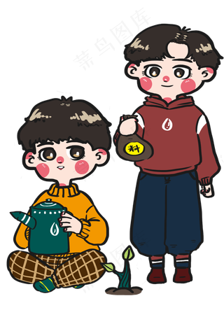 植树节小朋友合作培育树苗幼苗卡