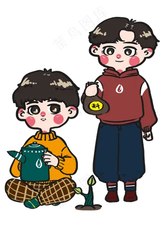 植树节小朋友合作培育树苗幼苗卡