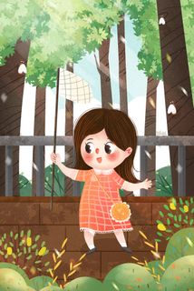 小清新立夏节气女孩郊外抓知了