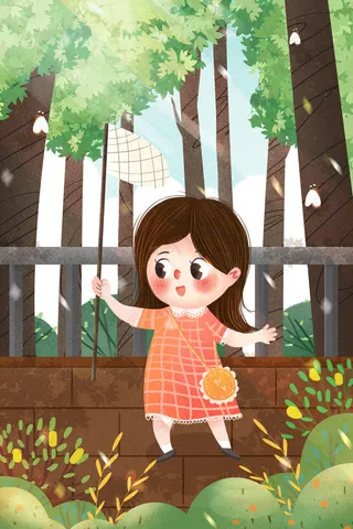 小清新立夏节气女孩郊外抓知了