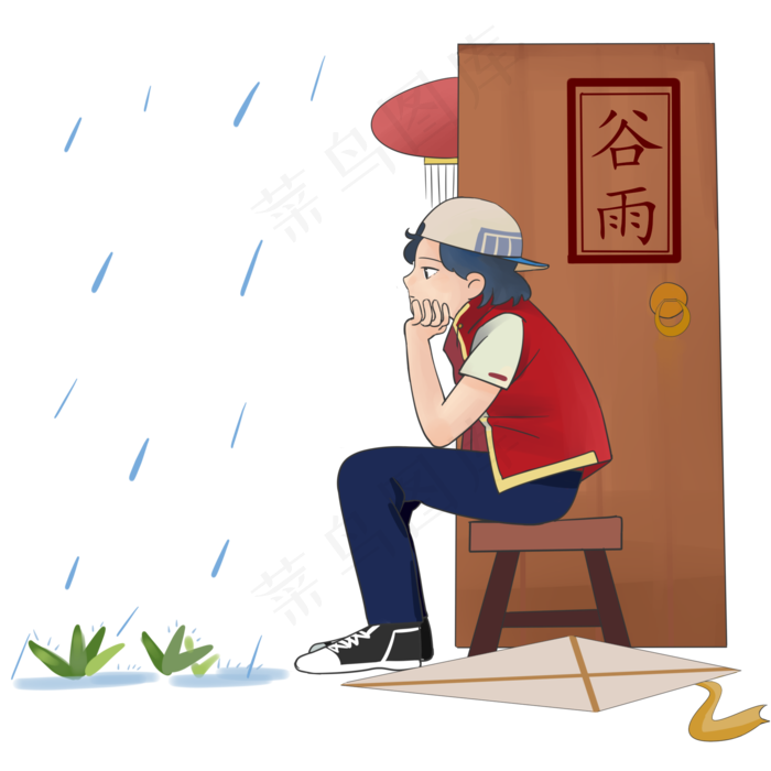 谷雨看雨的小男孩