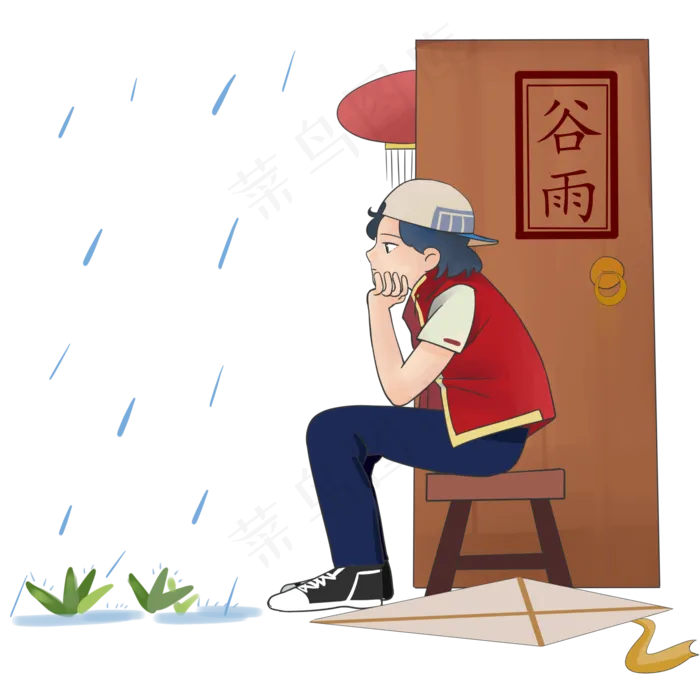 谷雨看雨的小男孩