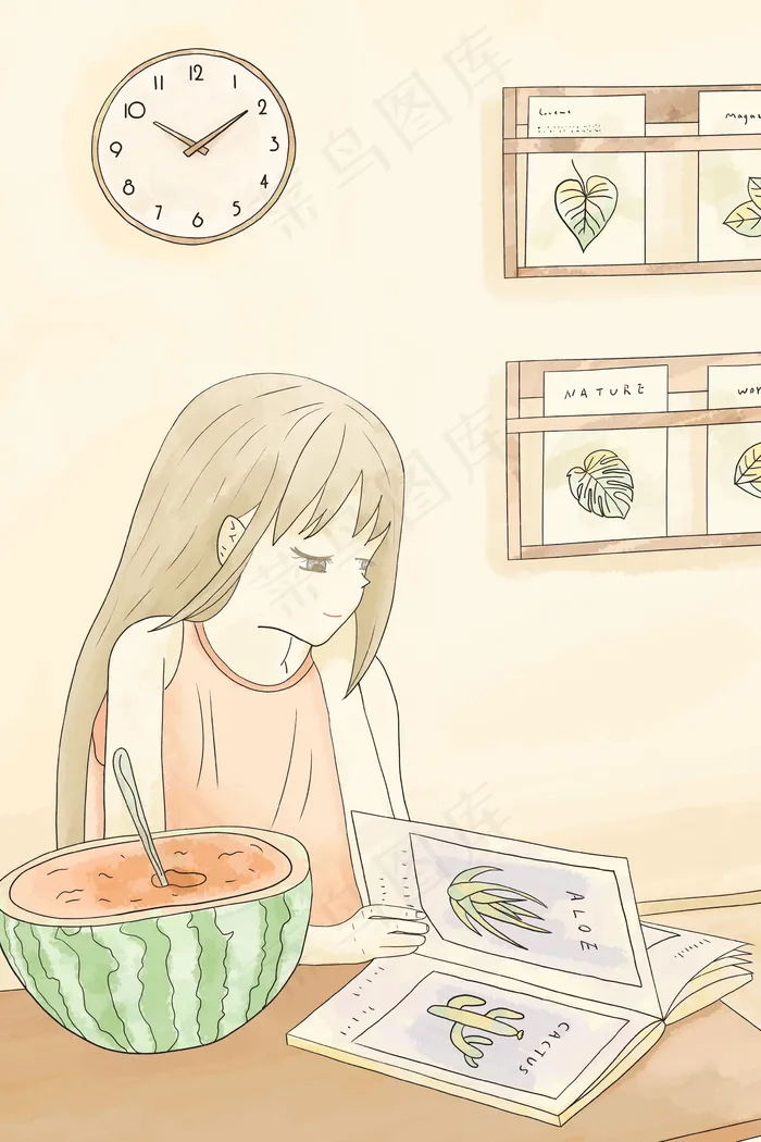 立夏之女生在家看书配图(3543X4724(DPI:150))psd模版下载