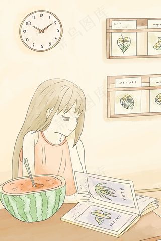 立夏之女生在家看书配图
