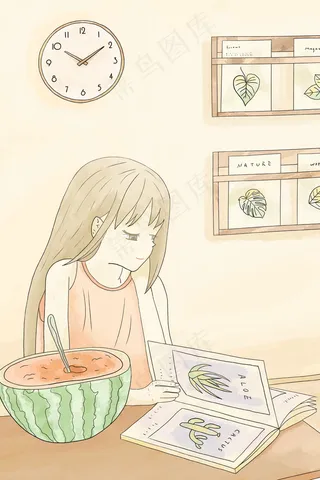 立夏之女生在家看书配图