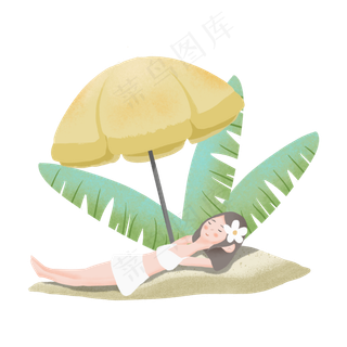 夏至在沙滩睡觉的女孩