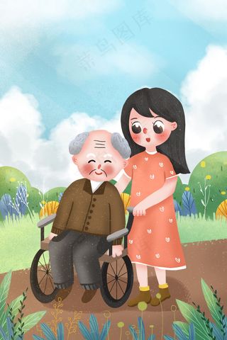 关爱弱势群体女孩陪伴老人