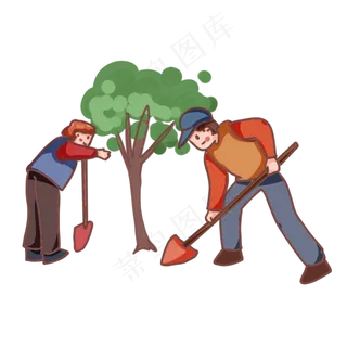 卡通人物植树节户外环保植树