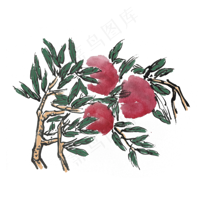 夏季新鲜水果桃子手绘插画