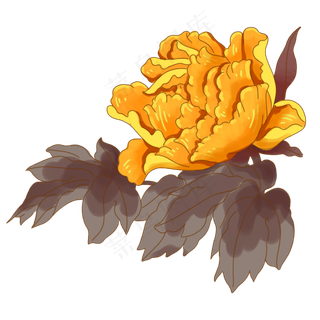 中秋节黄色牡丹花装饰,免抠元素