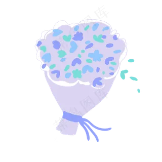 婚礼蓝色捧花手绘