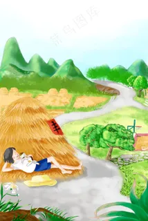二十四节气芒种夏日女孩和猫在麦堆玩耍图 二十四节气芒种夏日女孩和猫在麦堆玩耍图