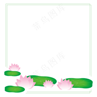 夏日荷花荷叶植物花卉矢量边框