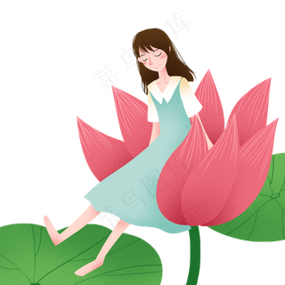 立夏坐荷花上女孩