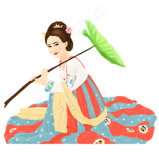 古风手持荷叶美女装饰元素