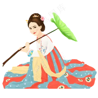 古风手持荷叶美女装饰元素 古风手持荷叶美女装饰元素