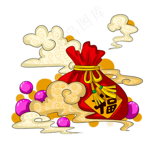 农历新年新中式风格装饰福袋手绘,免抠元素