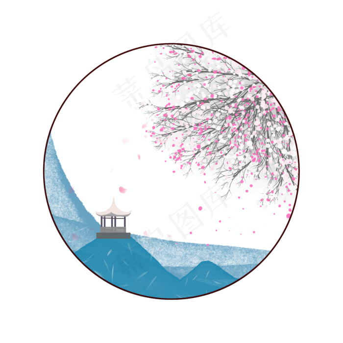 圆形樱花古亭边框(2000X2000(DPI:300))psd模版下载