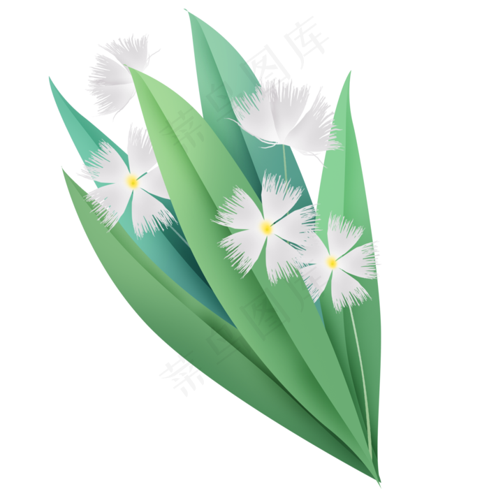 白色花朵和绿色的叶子(2000X2000(DPI:299))psd模版下载