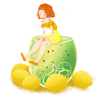 大暑柠檬水果杯女孩png素材