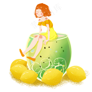 大暑柠檬水果杯女孩png素材