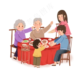 2020鼠年春节团圆饭全家福年夜饭,免抠元素