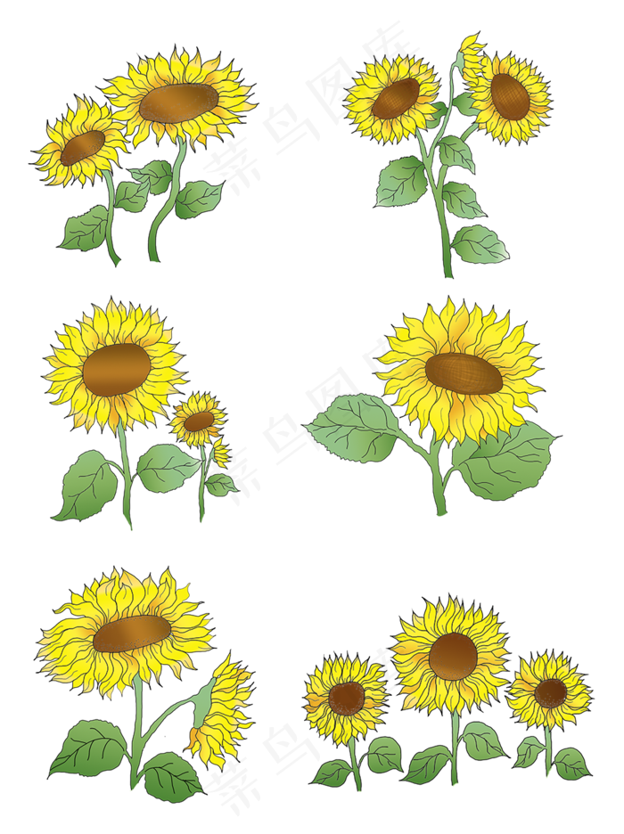 手绘风向日葵花套图元素(3072X4107(DPI:300))psd模版下载