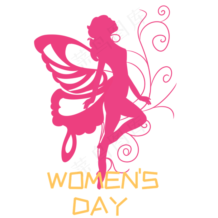 粉红蝴蝶翅膀女人,免抠元素
