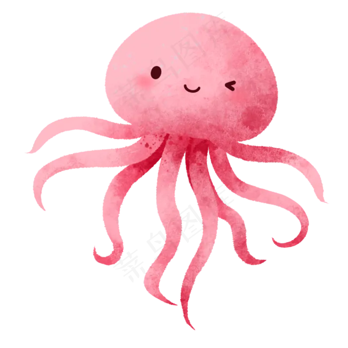 水彩风海洋生物可爱水母(2000X2000(DPI:300))psd模版下载