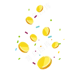 漂浮金币彩带节日,免抠元素