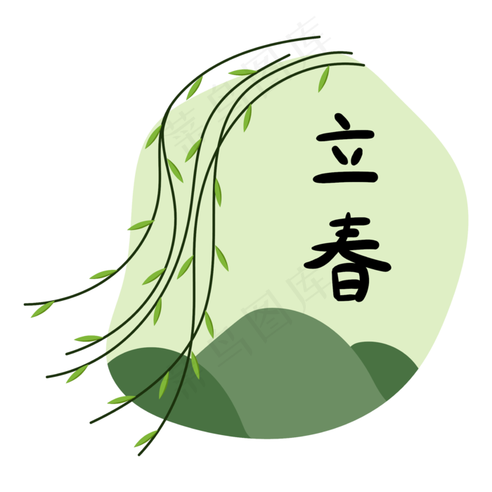 手绘垂柳立春装饰图案