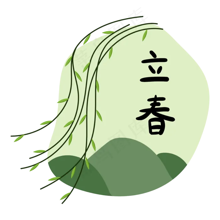手绘垂柳立春装饰图案(2000*2000px 300 dpi )ai矢量模版下载