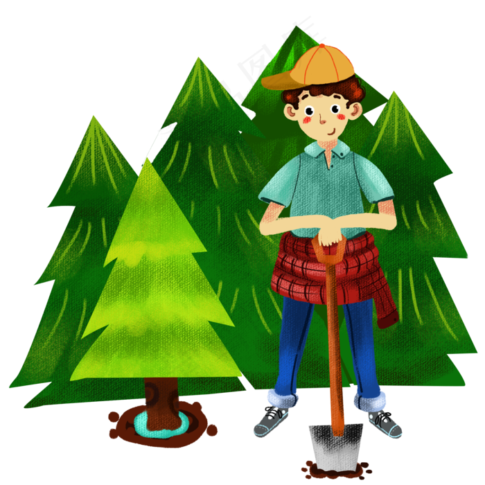 植树节种树的男孩