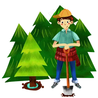 植树节种树的男孩