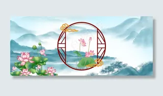 复古中国风六月荷花风景图