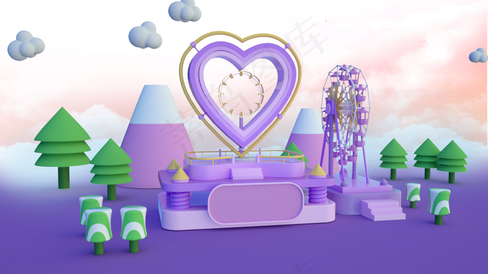 紫色情人节c4d风海报背景
