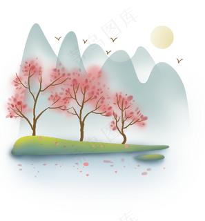 春天古风山上的桃花林,免抠元素