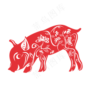 中国风喜庆创意猪窗花剪纸可商用,免抠元素