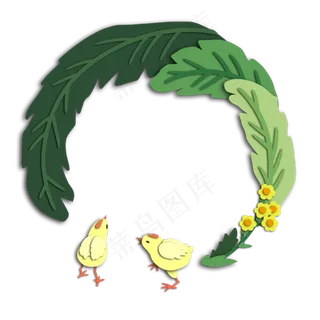 花鸟边框芭蕉叶下,免抠元素