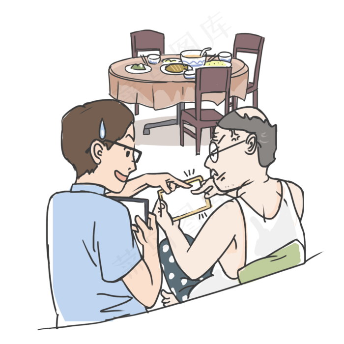 儿子教父亲玩平板电脑