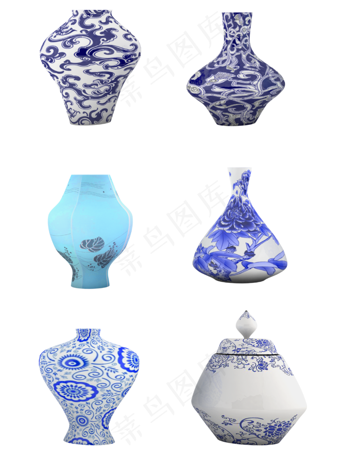 6款中式花纹陶瓷瓶青花瓷罐子艺�,免抠元素(3072X4107(DPI:300))psd模版下载