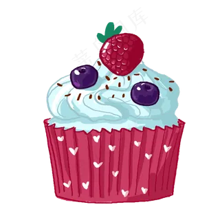 手绘可爱纸杯草莓蛋糕PNG免抠素材