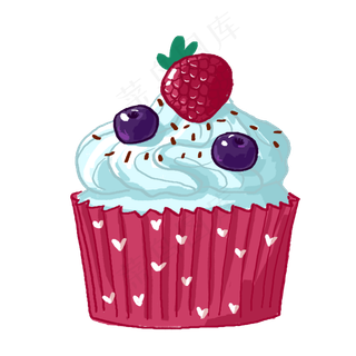 手绘可爱纸杯草莓蛋糕PNG免抠素材