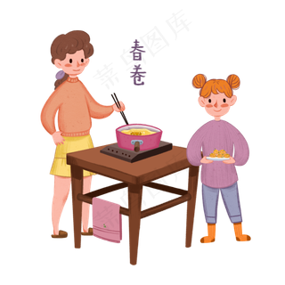 妈妈春分日炸春卷,免抠元素