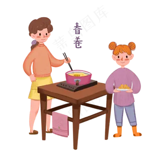 妈妈春分日炸春卷,免抠元素