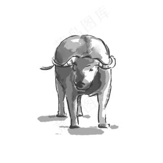 在草地上站着的水牛,免抠元素