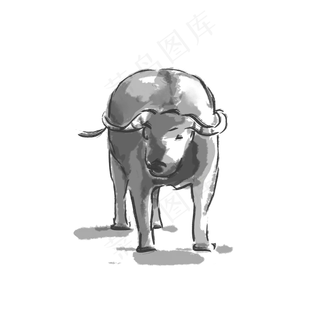 在草地上站着的水牛,免抠元素