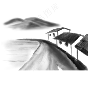 水墨绘画房子场景,免抠元素